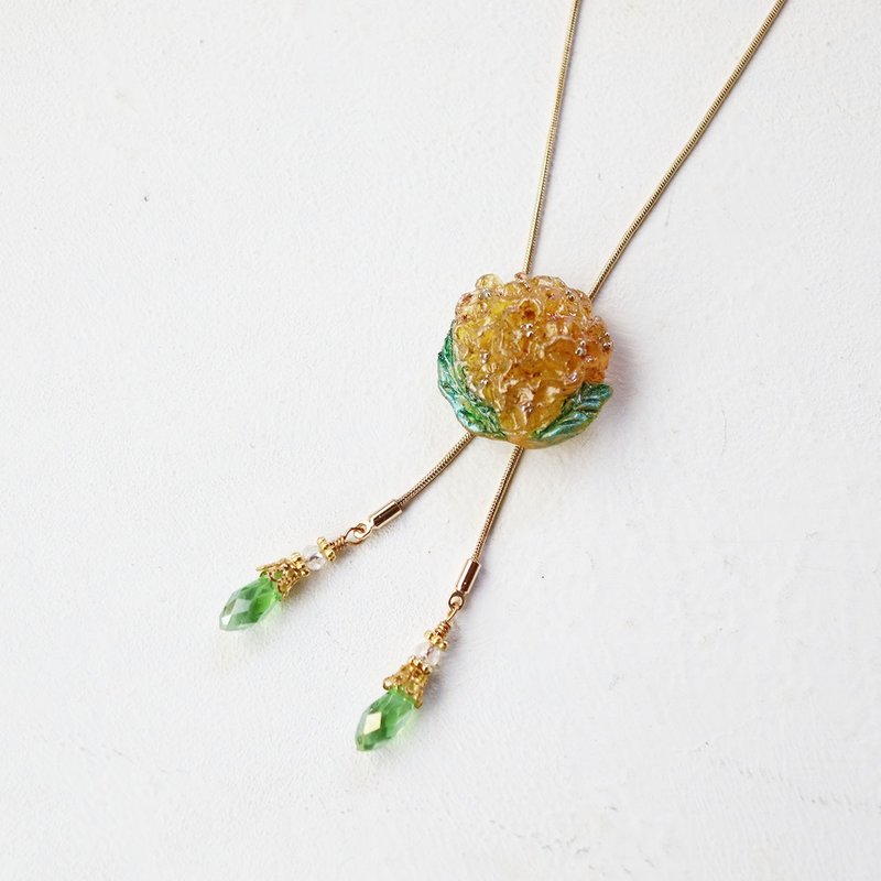木犀花のループタイ　ネックレス・ラリエット風　金木犀×草色 - 項鍊 - 樹脂 橘色