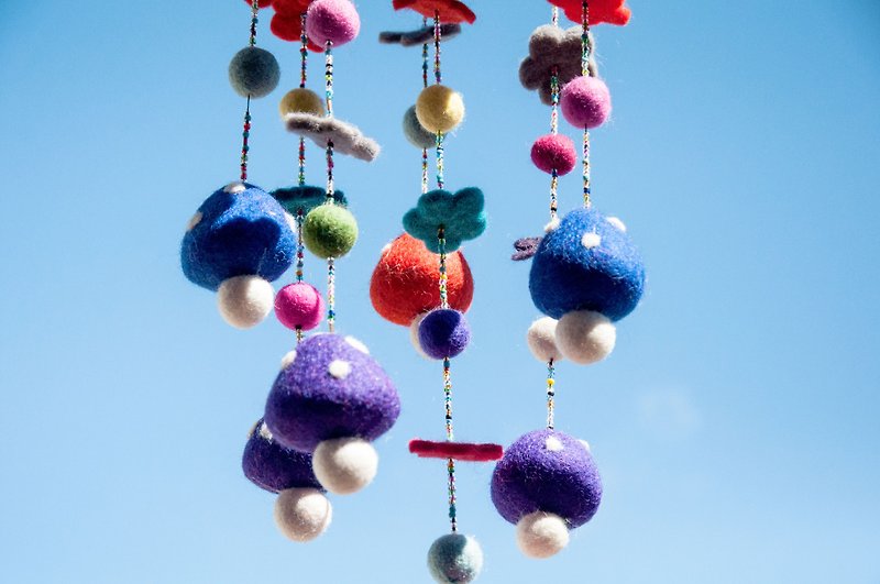 Mi Yue gift handmade wool felt charm / Boho crib charm / child room ornaments - mushroom flower forest - Bedding - Wool Multicolor