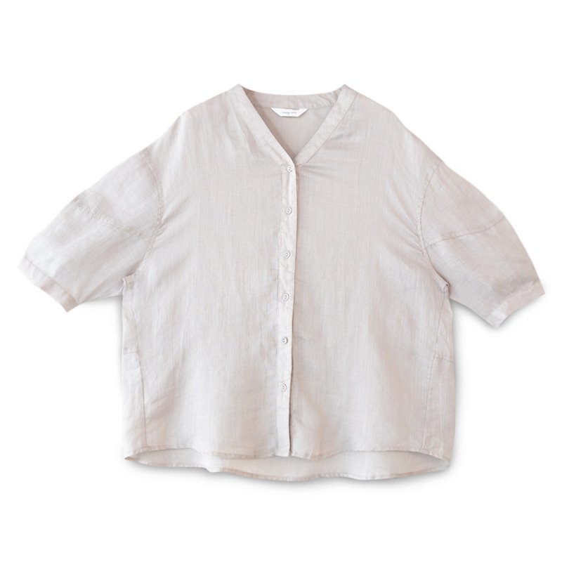 【Simply Yours】Ramie Blouse Top Gray F - Women's Tops - Cotton & Hemp Gray