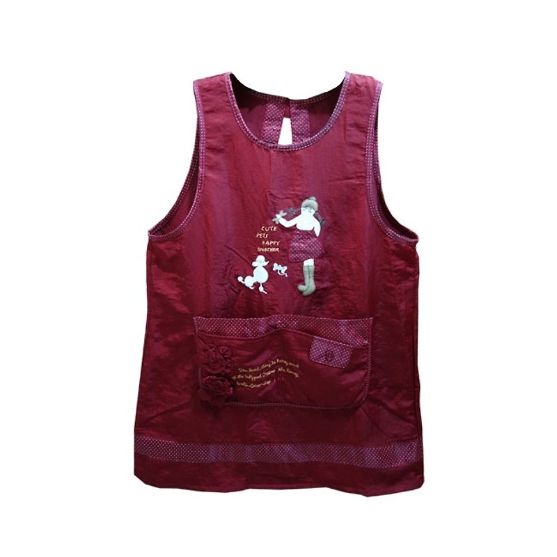 【BEAR BOY】Silk Cotton Apron-Girl and Poodle-Red - Aprons - Other Materials 