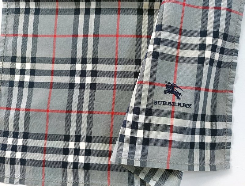 Burberry Vintage Handkerchief Pocket Square Gray Nova Check 19 x 18.5 inches - 手帕 - 棉．麻 灰色