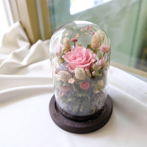 花敢森活不凋花、 永生花、乾燥花、人造花設計 玻璃鐘罩/紅色/粉色/橘色/不凋花/永生花/乾燥花/情人節/母親節