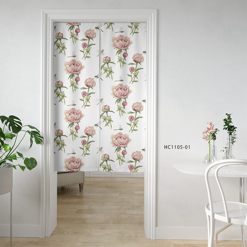 原創印花門簾 HC1105 蜻逗初開芍藥 - 門簾/門牌 - 聚酯纖維 