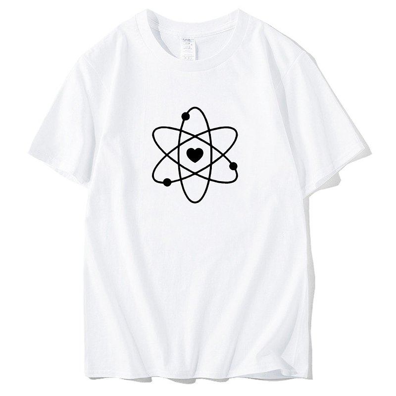 Atom Heart 短袖T恤 白色 原子 科學 物理 化學 禮物 愛心 - 男 T 恤 - 棉．麻 白色