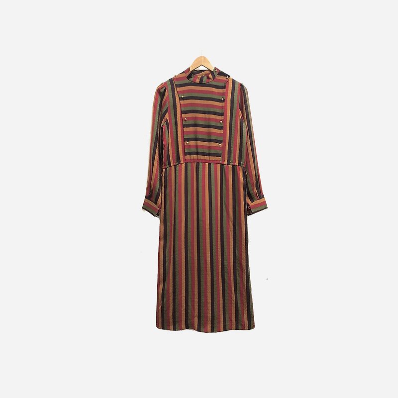 Dislocation vintage / Straight horizontal striped dress no.408 vintage - ชุดเดรส - เส้นใยสังเคราะห์ สีส้ม
