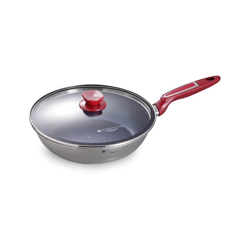 [US VitaCraft only pot] moco multi-layer steel non-stick flat pot 20cm (with glass cover) - Pots & Pans - Stainless Steel Red
