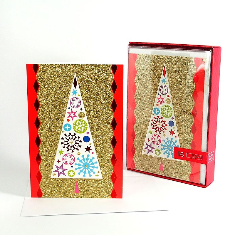 耶誕樹亮光芒 耶誕盒卡16入【Hallmark-卡片 聖誕節系列】 - 心意卡/卡片 - 紙 多色