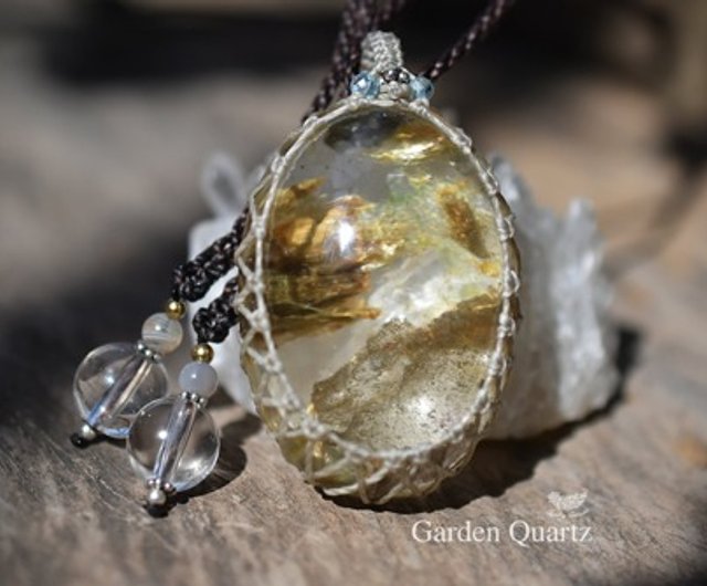 水琴・マクラメネックレス2点 大粒☆貫入☆ガーデンクォーツ マクラメ