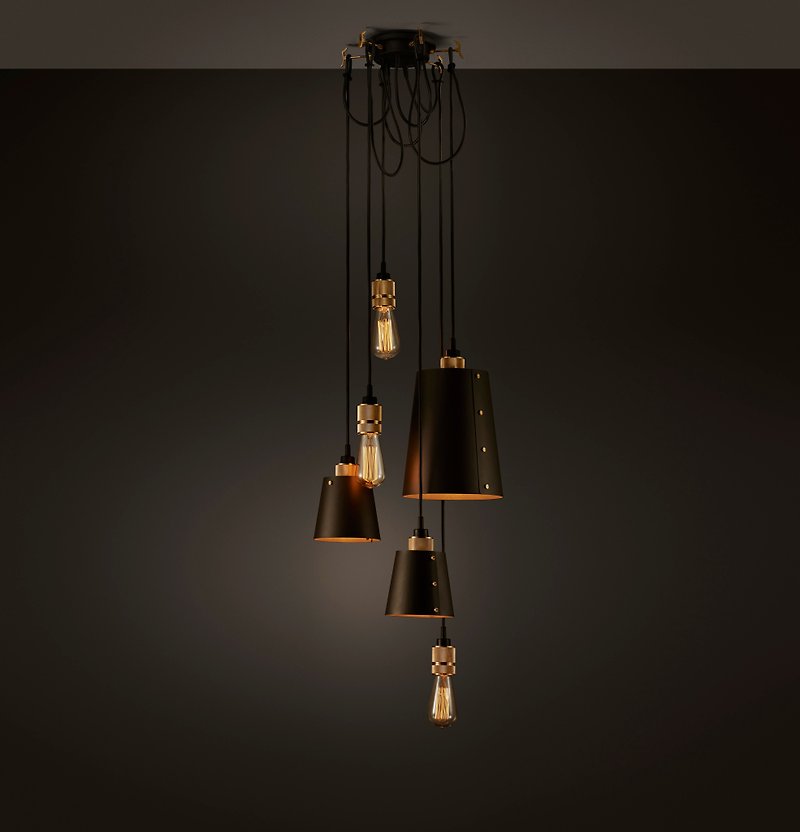 HOOKED 6.0 MIX chandelier / Bronze color lamp holder / graphite color shade | Buster + Punch - โคมไฟ - โลหะ สีทอง