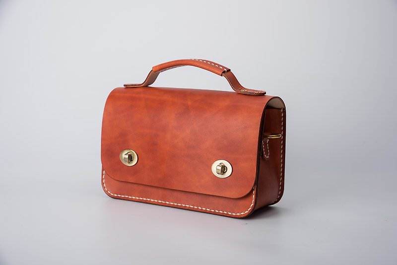 [Cutting line] Small eyes handmade leather small briefcase female bag shoulder messenger bag small square bag clutch - Clutch Bags - Genuine Leather Red