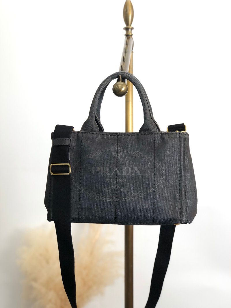【 日本直送　名牌中古包 】PRADA プラダ ハンドバッグ ブラック カナパ キャンバス 2way vintage ヴィンテージ オールド ngejs5 - 手提包/手提袋 - 棉．麻 黑色