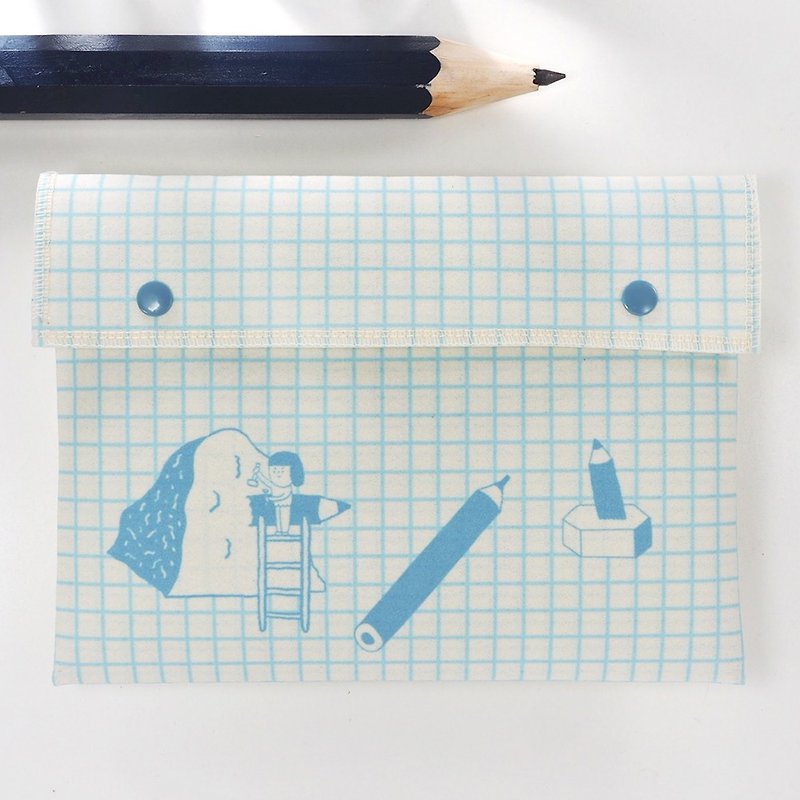 【小瑕疵版】鉛筆格子 / 手帳文具收納包 - 手拿包 - 其他人造纖維 藍色