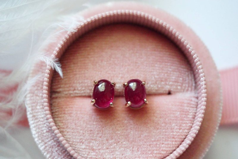 Stud Earrings Natural Red Ruby Silver925 with Rose gold plated , stud earrings - Earrings & Clip-ons - Sterling Silver Red