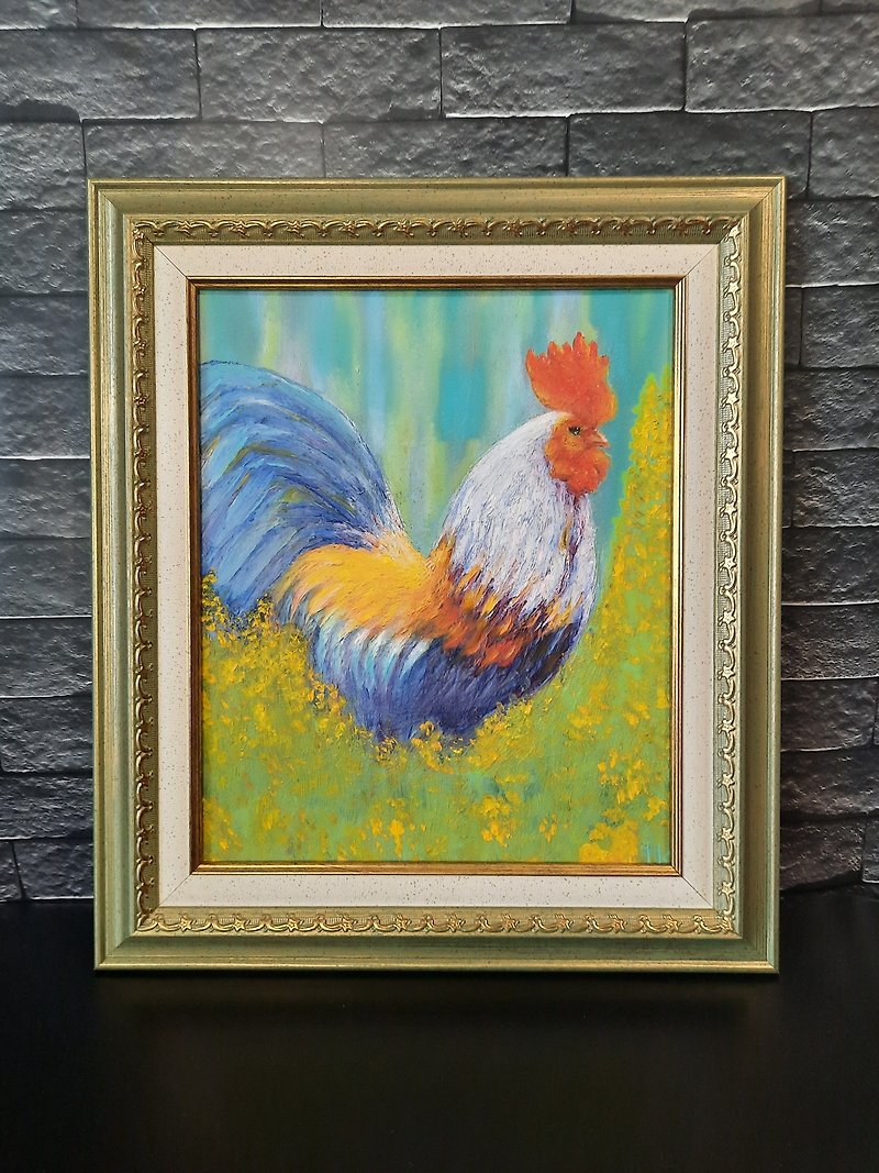 雄鶏の油絵鳥の油絵 公雞油スケッチ - ポスター・絵 - 木製 グリーン