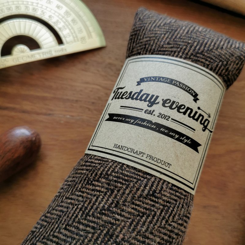 Necktie Herringbone Brown Wool - 領帶/領帶夾 - 羊毛 咖啡色