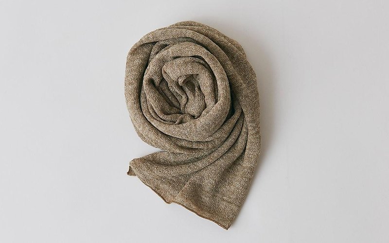 Linen Knit Stall Khaki Brown - ผ้าพันคอ - ผ้าฝ้าย/ผ้าลินิน สีนำ้ตาล