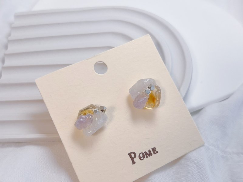 Contrast color crystal earrings • Purple, yellow and white | Amethyst, citrine and white crystal\ Lucky - ต่างหู - วัสดุอื่นๆ หลากหลายสี