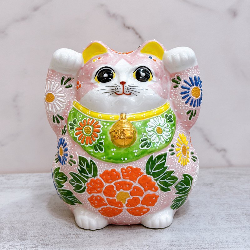 【牡願粉福】日本九谷燒招財貓 | 繪馬 - 牡丹粉 - 擺飾/家飾品 - 瓷 粉紅色