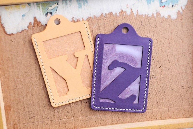 Initial Y | Z letter ID cover well stitched leather material bag card holder business card holder - เครื่องหนัง - หนังแท้ สีส้ม