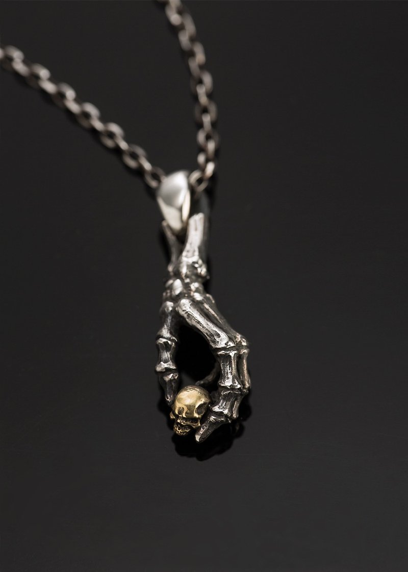 Skull Hand Lightning Love Pendant | - Necklaces - Sterling Silver Silver