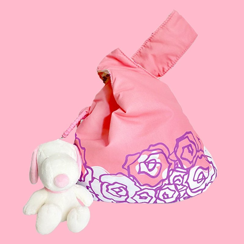 獨家-SNOOPY 雙面手拿包 史努比提包 - 粉紅玫瑰花 禮物 - 手提包/手提袋 - 聚酯纖維 粉紅色
