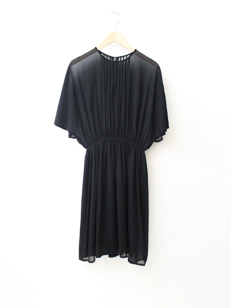 【RE0809D1361】夏日本製復古簡約黑色寬鬆短袖古著洋裝 - 洋裝/連身裙 - 聚酯纖維 黑色