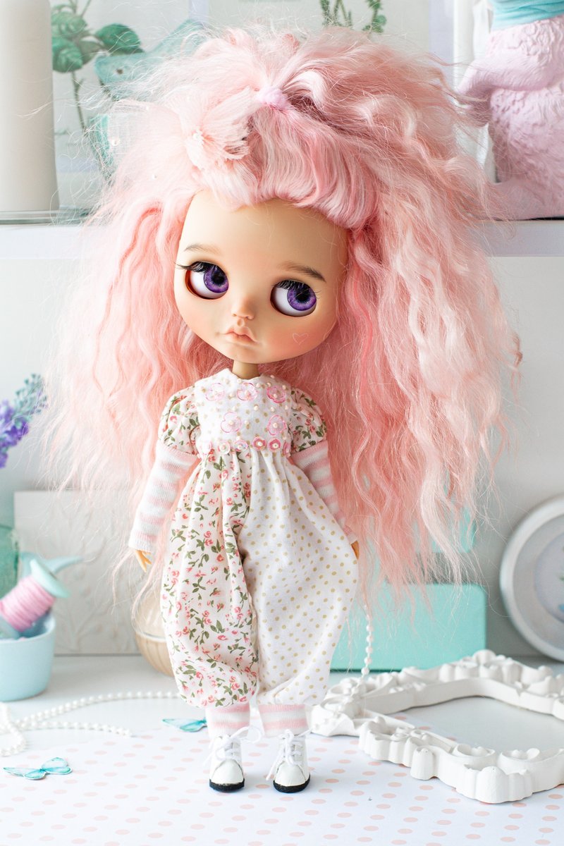 连衣裙 Blythe jumpsuit doll clothes 娃娃衣服 - 公仔/玩偶 - 棉．麻 粉紅色