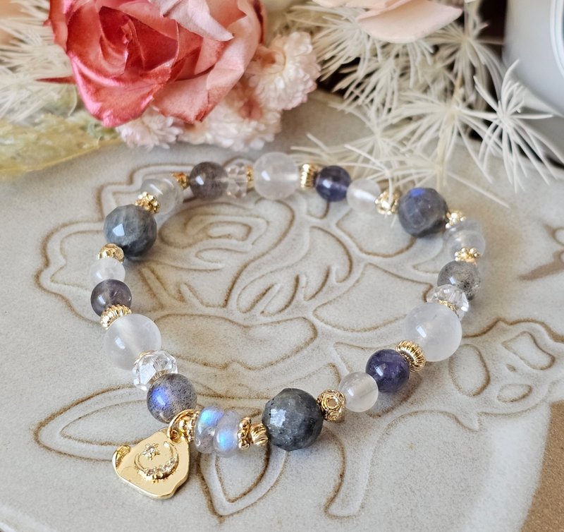 Star and Moon Trail-Labradorite/Moonstone/Iolite/Crystal Bracelet/White Crystal/Calm/Stable - Bracelets - Crystal Multicolor