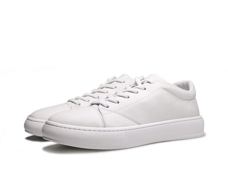 Genuine leather hand-kneaded casual sneakers-3557 - รองเท้าวิ่งผู้ชาย - หนังแท้ ขาว