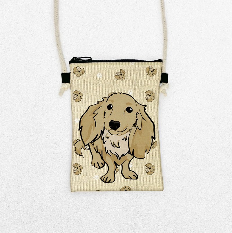 Long-haired Dachshund 4-color pet pattern light travel carry-on bag multi-pattern mobile phone bag passport bag loose - กระเป๋าสัตว์เลี้ยง - เส้นใยสังเคราะห์ หลากหลายสี