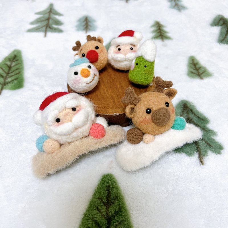 新作 クリスマス羊毛フェルトヘアクリップ - ヘアアクセサリー - ウール 
