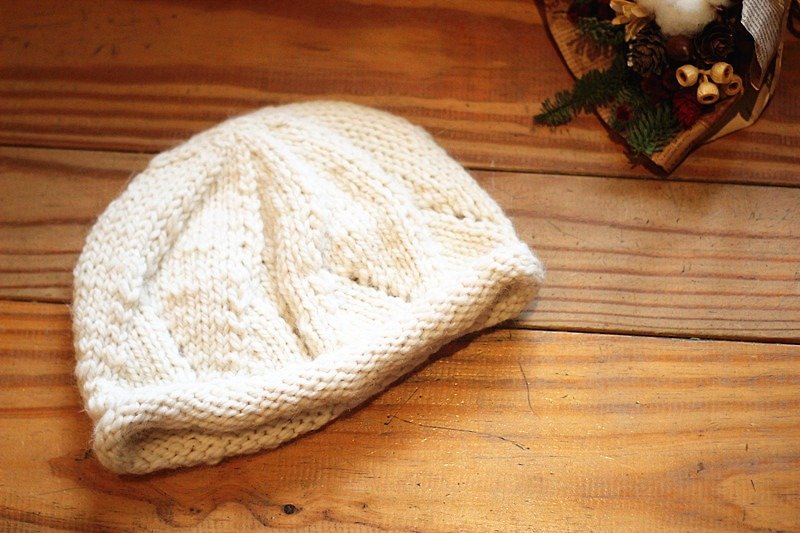 [良い日]手作り手作り。手編みの冬ニット子供キャップ/クリスマスプレゼント/ギフト交換 - 帽子 - ウール ホワイト