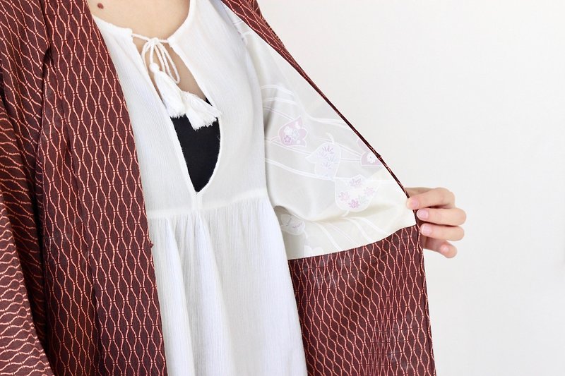 Japanese silk haori, kimono, kimono jacket, kimono robe, kimono, Japanese /3933 - Women's Casual & Functional Jackets - Silk Brown