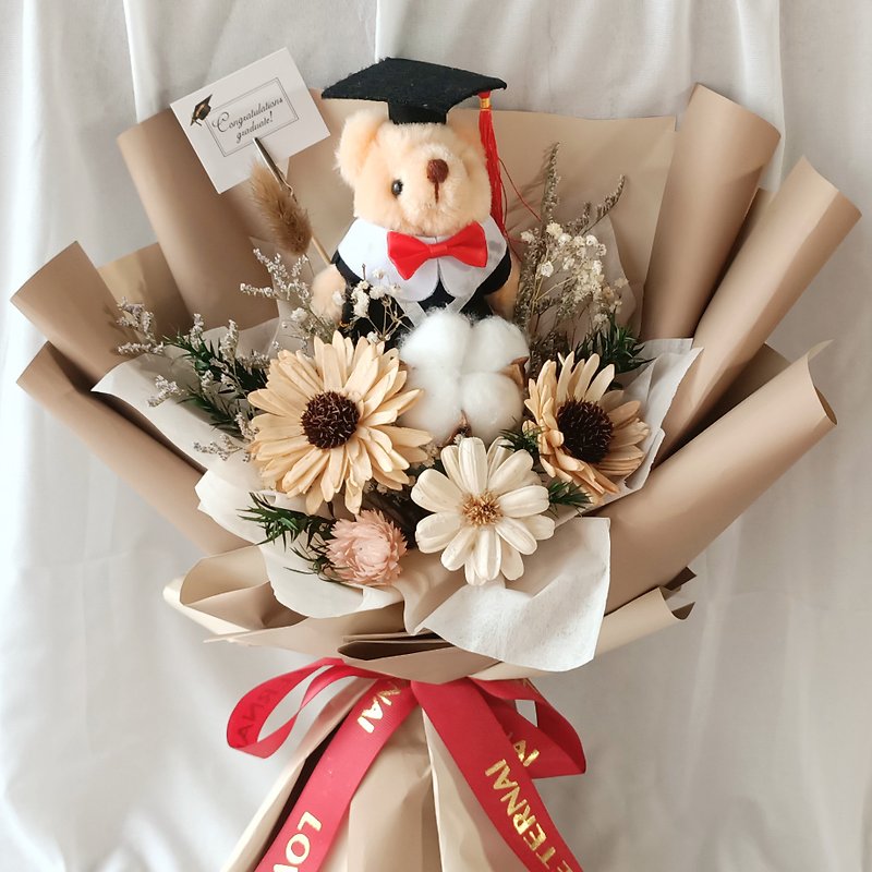 [Bear Loves You-Graduation Bouquet] Limited time offer in five colors/graduation gifts/preserved flowers/dried flowers - Dried Flowers & Bouquets - Plants & Flowers Multicolor