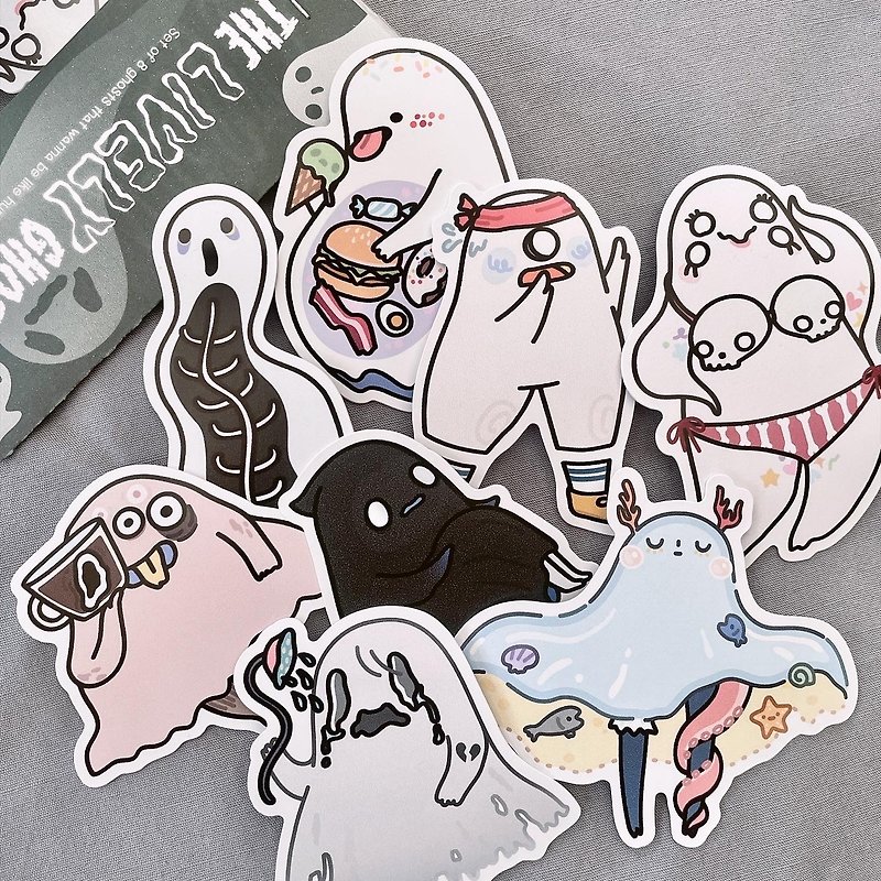 The Lively Ghosts Sticker Pack | Set of 8 waterproof, ghost stickers - Stickers - Paper White