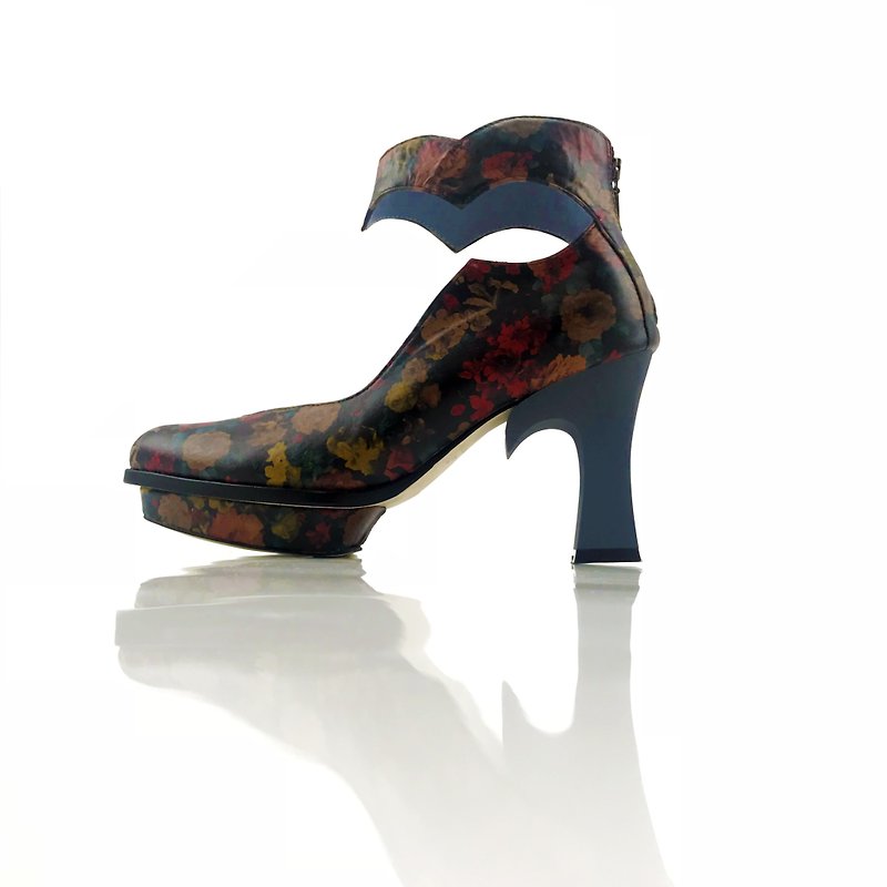 Bloom  (Floral fabric handmade leather shoes) - รองเท้าส้นสูง - วัสดุอื่นๆ หลากหลายสี