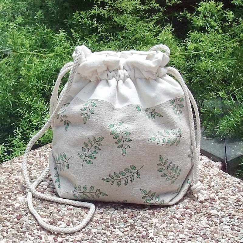 Silverbreeze ~ 3 in 1 Shoulder / Crossbody / Hand Strap Bucket Bag ~ Leaves (A4) - Messenger Bags & Sling Bags - Cotton & Hemp Green