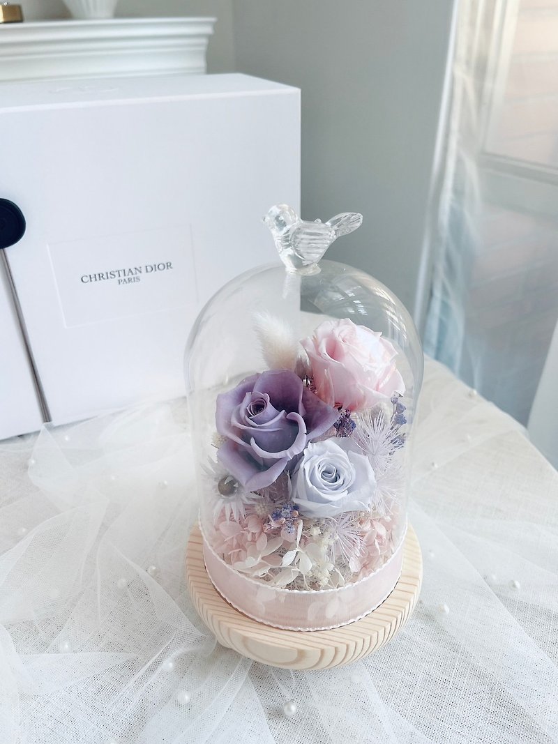 【Gardenia flower art】Customized series-preserved flower glass bell jar/graduation gift/Valentine's Day gift - Dried Flowers & Bouquets - Plants & Flowers Pink
