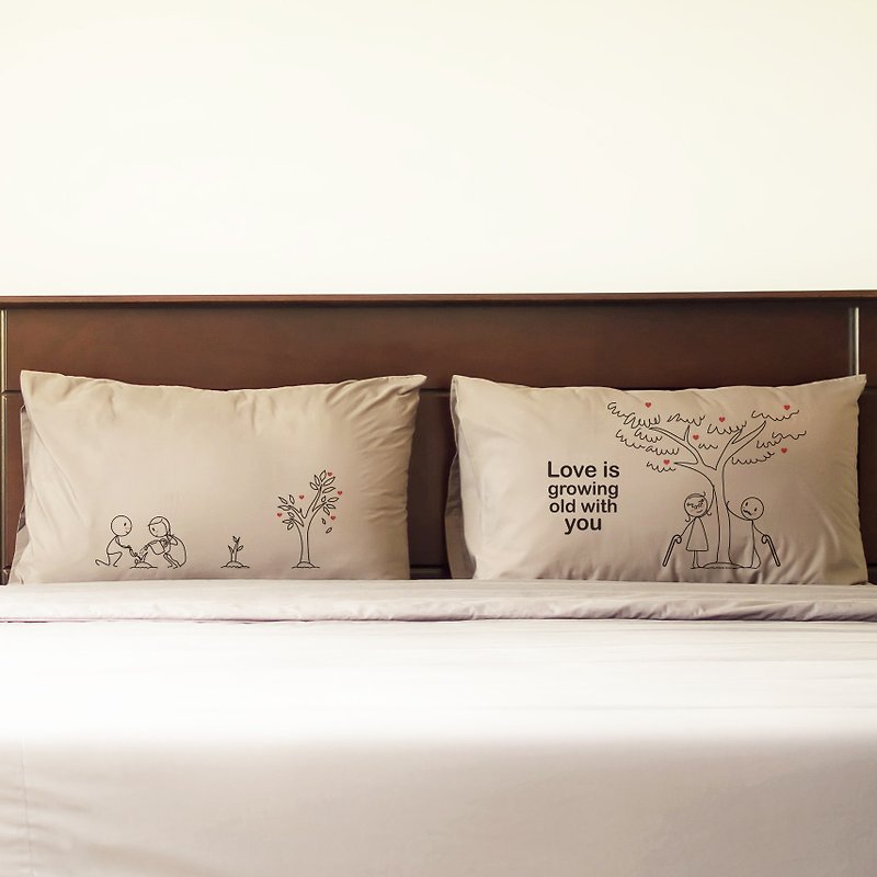 成長する愛の少年少女のカップル枕カバー - 寝具 - コットン・麻 ブルー