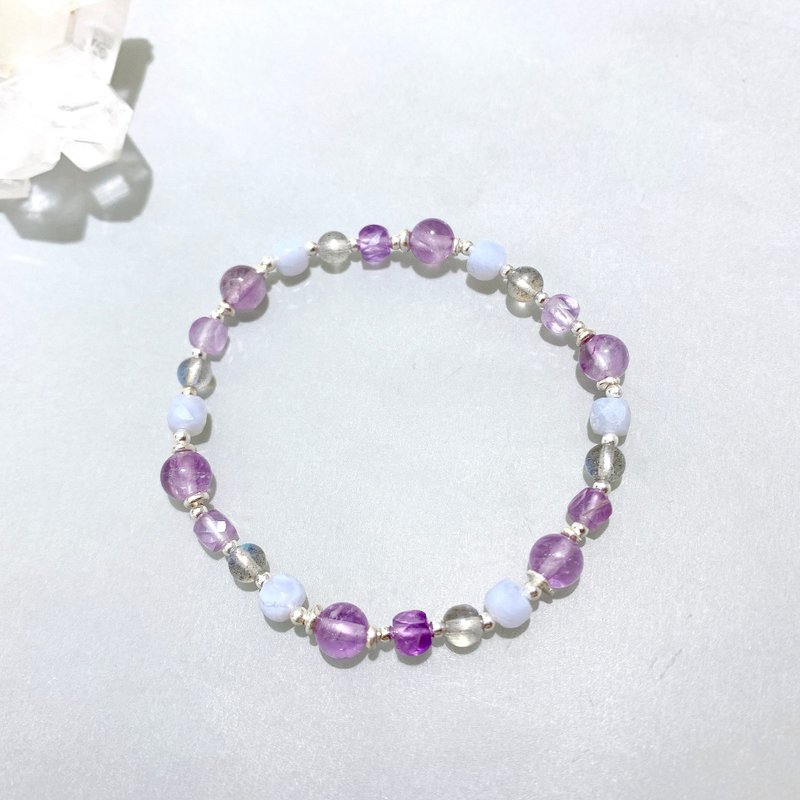 Ops Blue Lace Agate bracelet-藍紋瑪瑙/銀/療癒/紫水晶/拉長石 - 手鍊/手環 - 寶石 多色