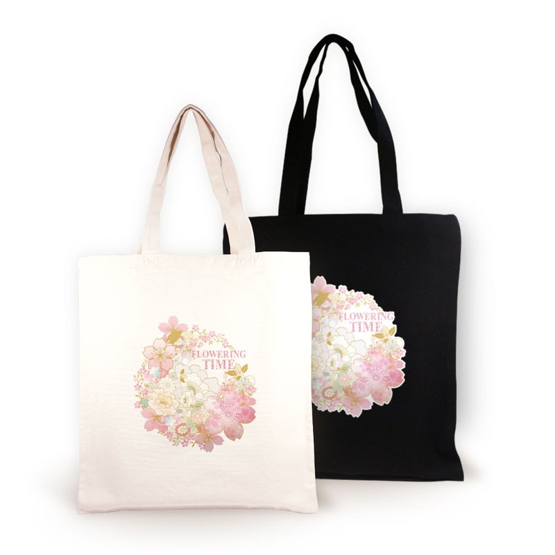 Botanical Canvas Bag - The Time of Pink Cherry Blossoms - กระเป๋าถือ - ผ้าฝ้าย/ผ้าลินิน 