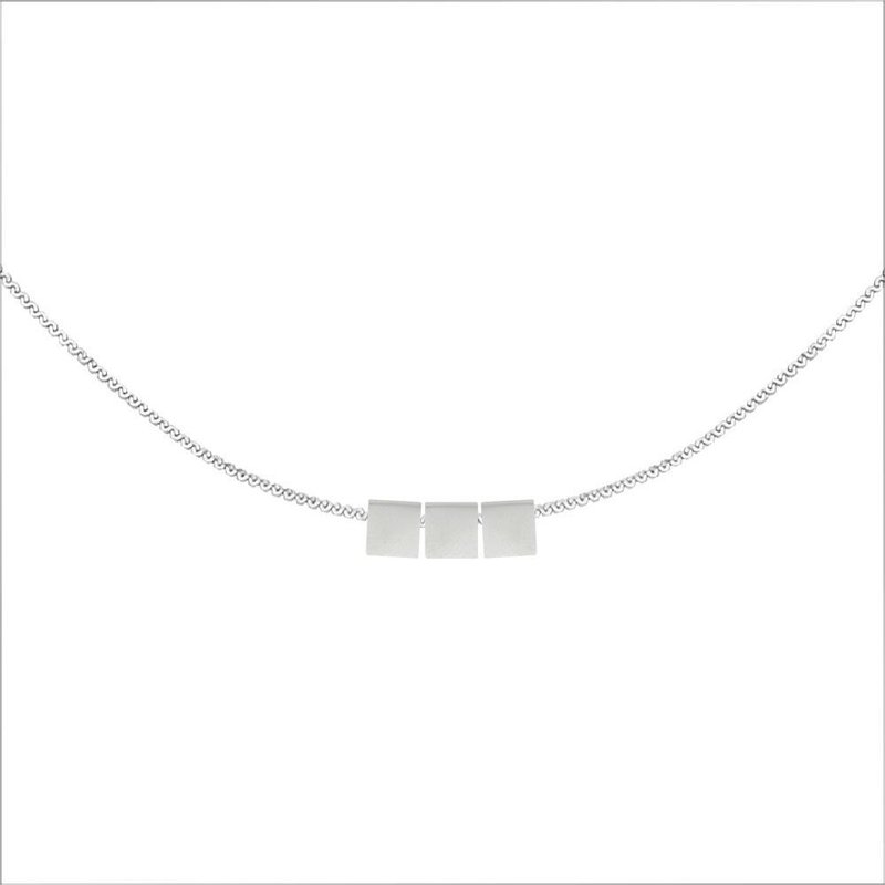 Three Three-dimensional Small Square Steel Necklace-Steel - สร้อยคอ - สแตนเลส สีใส