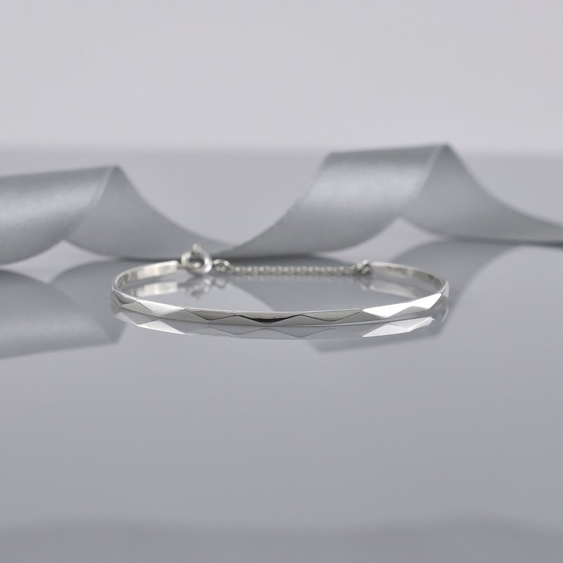 Sterling Silver Polyhedron Cut Bangle,SV925 - Bracelets - Sterling Silver Silver