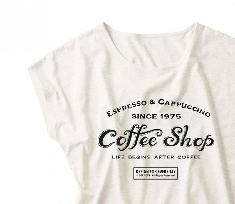 【注意！薄手生地】カフェ（COFFEE SHOP）ドルマンTシャツ 女性M.L【受注生産品】 - トップス ユニセックス - コットン・麻 ホワイト
