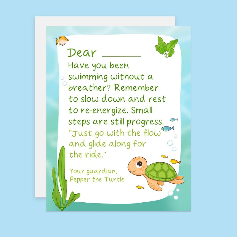 Self-Care Turtle Card, Encouragement and Motivational Card, Customizable Card - 卡片/明信片 - 紙 