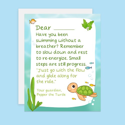 Sixtyeightcolors Self-Care Turtle Card, Encouragement and Motivational Card, Customizable Card