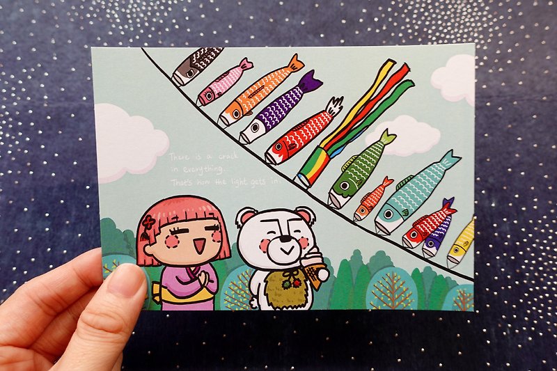 Xiaotong's Paintings-White Bear Summer Carp Streamer in the Sea-Postcard - Cards & Postcards - Paper Green