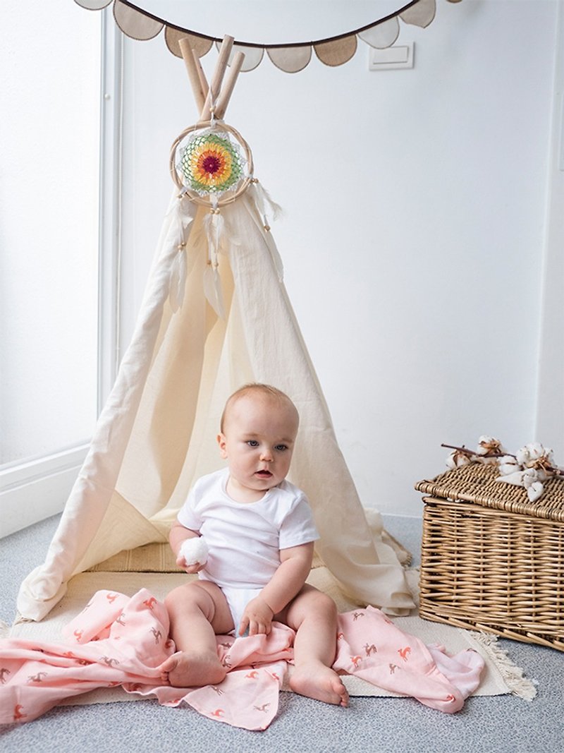 Organic B 有機比比 彌月禮嬰兒有機棉紗包巾-暖暖鹿奔跑 - 嬰兒床墊/睡袋/枕頭 - 棉．麻 