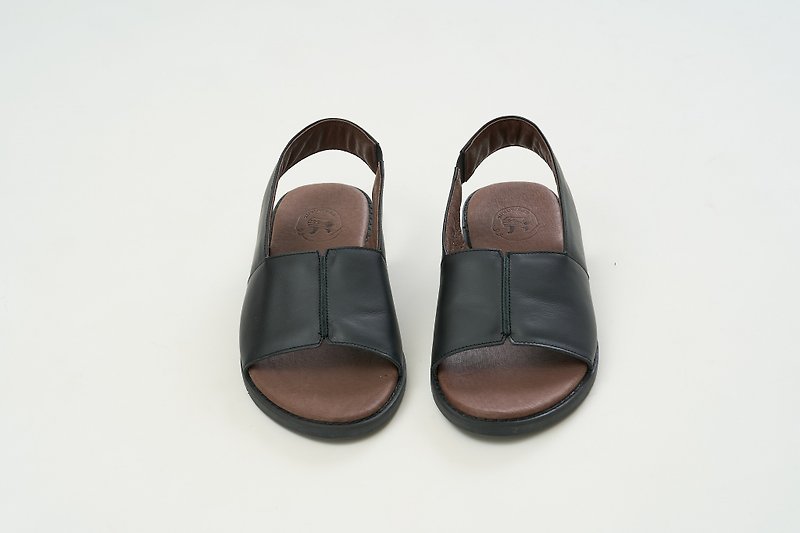 Small section rest handmade wide version genuine leather sandals - Muhei (black) - Sandals - Genuine Leather Black
