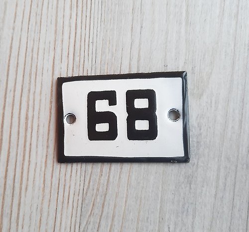 RetroRussia Black white vintage number door sign 68 / 89 - enamel metal Soviet address plate